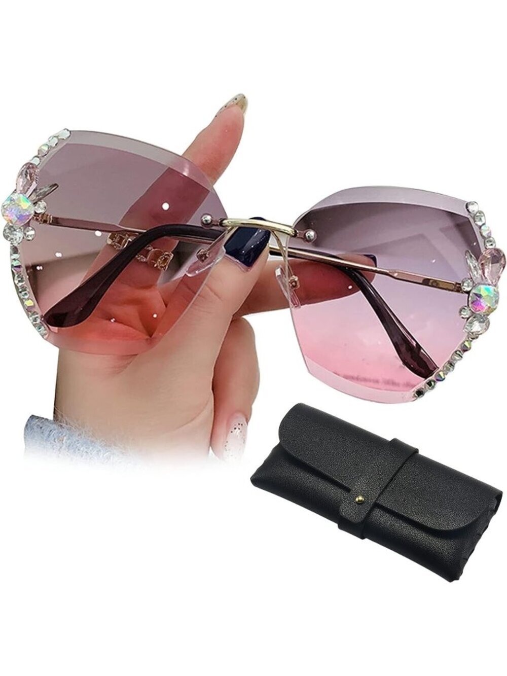 Women's Sunglasses for Beach Summer with Eyeglass Case Sun Glasses H-Grey Pink